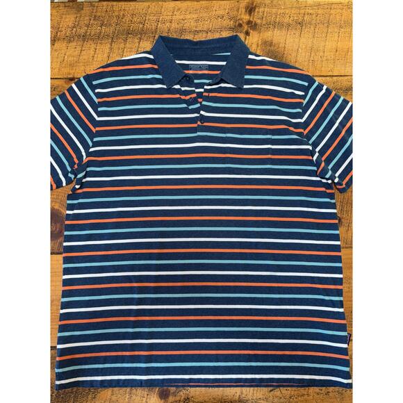 Mens Patagonia Blue Orange Stripe Short Sleeve Organic Cotton Polo Shirt XL - Picture 2 of 9